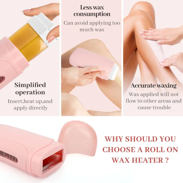 ✨💖 3-in-1 Depilatory Wax Heater Kit 🌸 Roll-On Hair Removal Set with Heater, Wax Refill & Strips 🪒 | Smooth Salon-Style Care at Home ✨