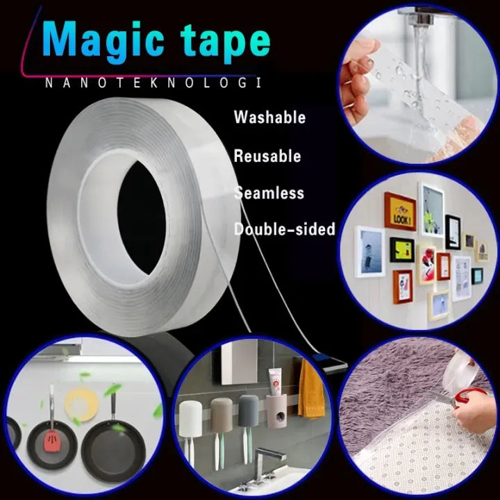 🧲✨ Nano Double-Sided Tape (3 Meters) – 💧 Washable, 🔄 Reusable & 💪 Strong Adhesive for Multi-Purpose Use 🏠🛠️ – Versatile Tape for Home 🏡, Office 🏢 & DIY Projects 🎯