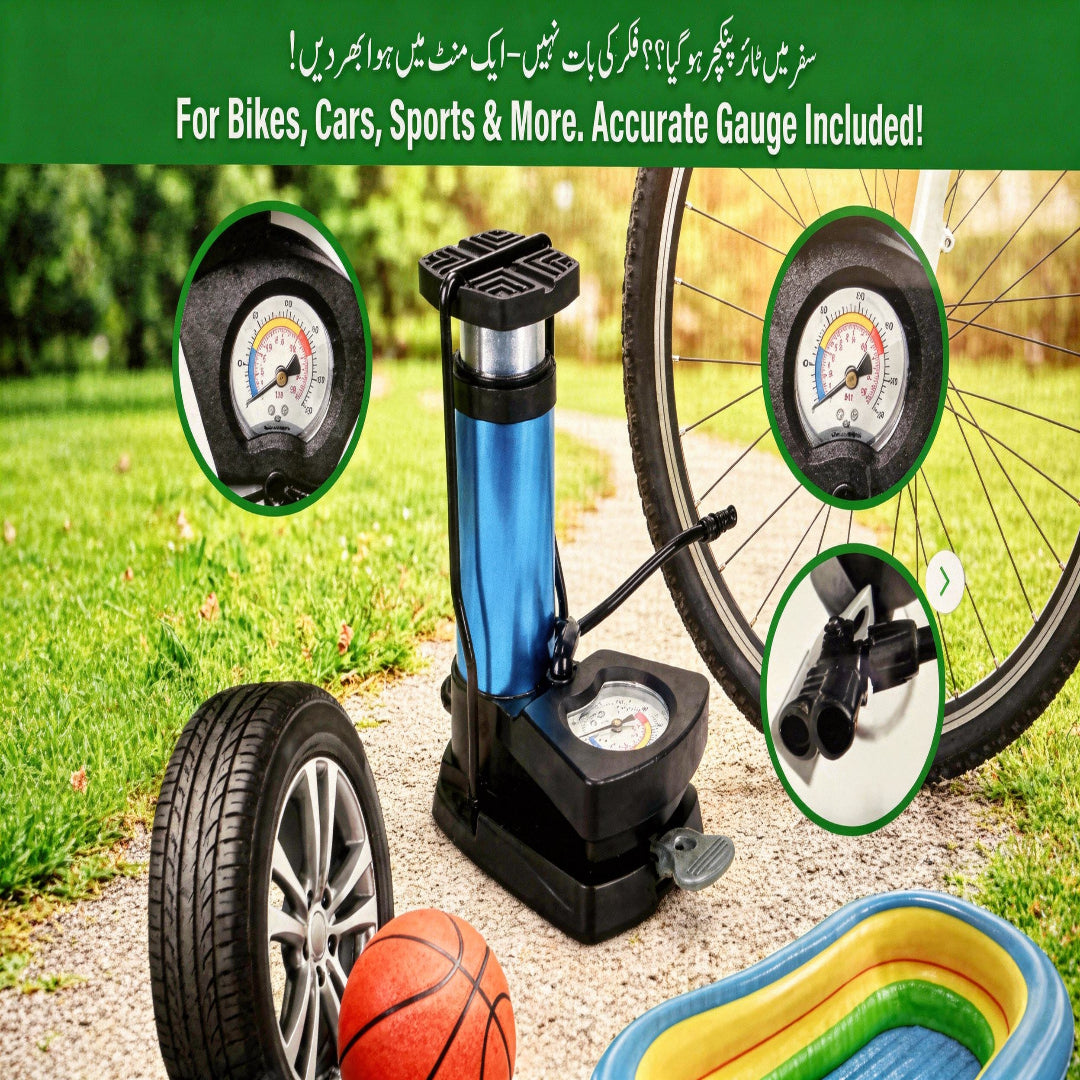 🚴‍♂️⚡ Foot & Hand Air Pump With Pressure Gauge 🔧 Fast Portable Inflator for Bike & Cycle 🚗🏍️ | Perfect for Kids Toys, Balls & Inflatables 🎈⚽ | Easy & Powerful Air Filling 💨
