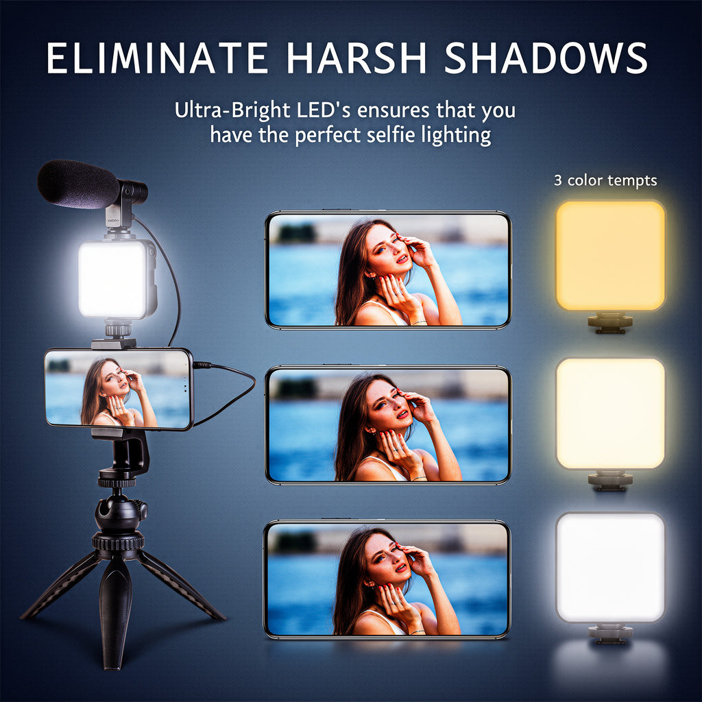 AY-49 Vlogger Kit | Microphone, LED Fill Light, Mini Tripod & Mobile Holder with Remote – Complete Video Making Set for Vlogging