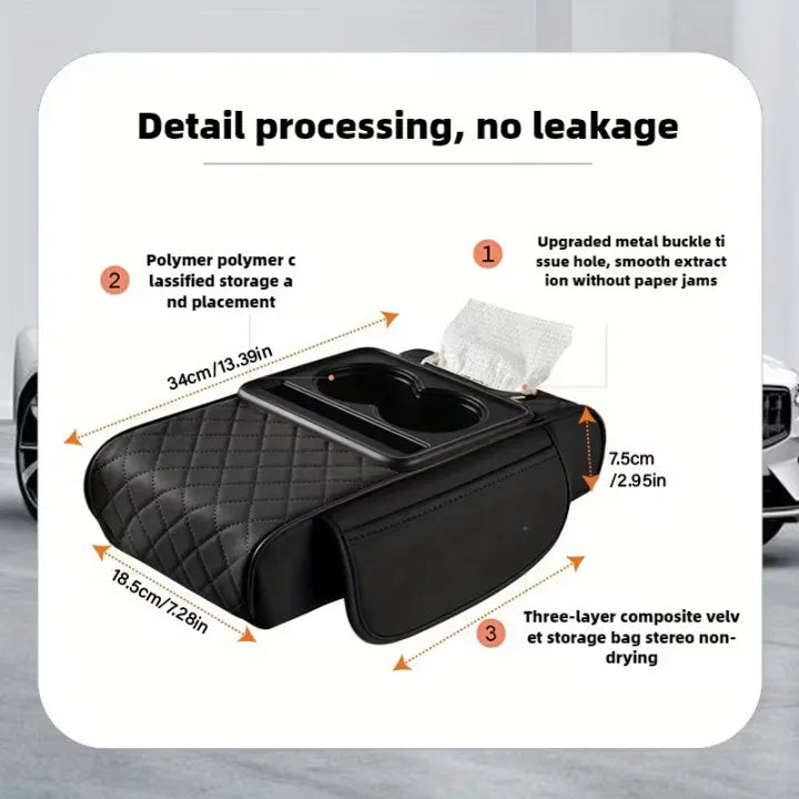 🚗🖤 Car Armrest Cushion with Cup Holder ✨ Comfortable Driving Support 💺 | Built-In Storage & Drink Holder 🥤🔥