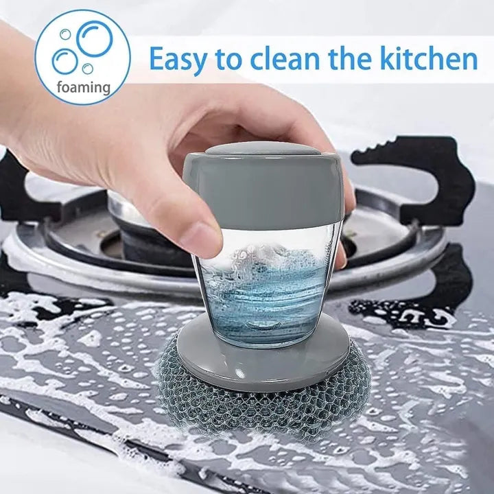 🧼✨ Kitchen Soap Dispensing Palm Brush 🍽️ Easy Press Dish Scrubber 🫧 | Non-Scratch Cleaning for Pots, Pans & Sinks 💪