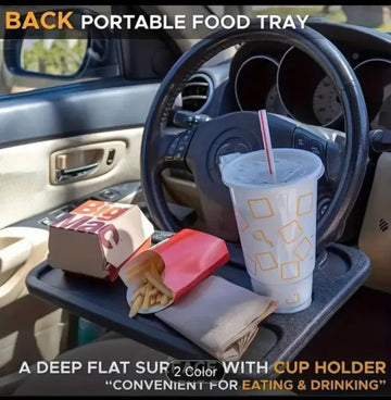 🍔💻 Multi-Purpose Car Steering Wheel Tray 🚗✨Use as Food Table, Laptop Desk & Travel WorkspaceCompact & Easy To Use 🔥  OR
