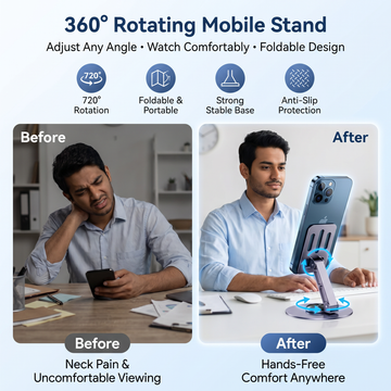 📱✨ 360° Rotating Mobile & Tablet Stand 🔄 Foldable Lazy Phone Holder 💻 | Adjustable Desktop Stand for Watching, Study & Live Streaming 🎥🔥 | Random Color 🎨