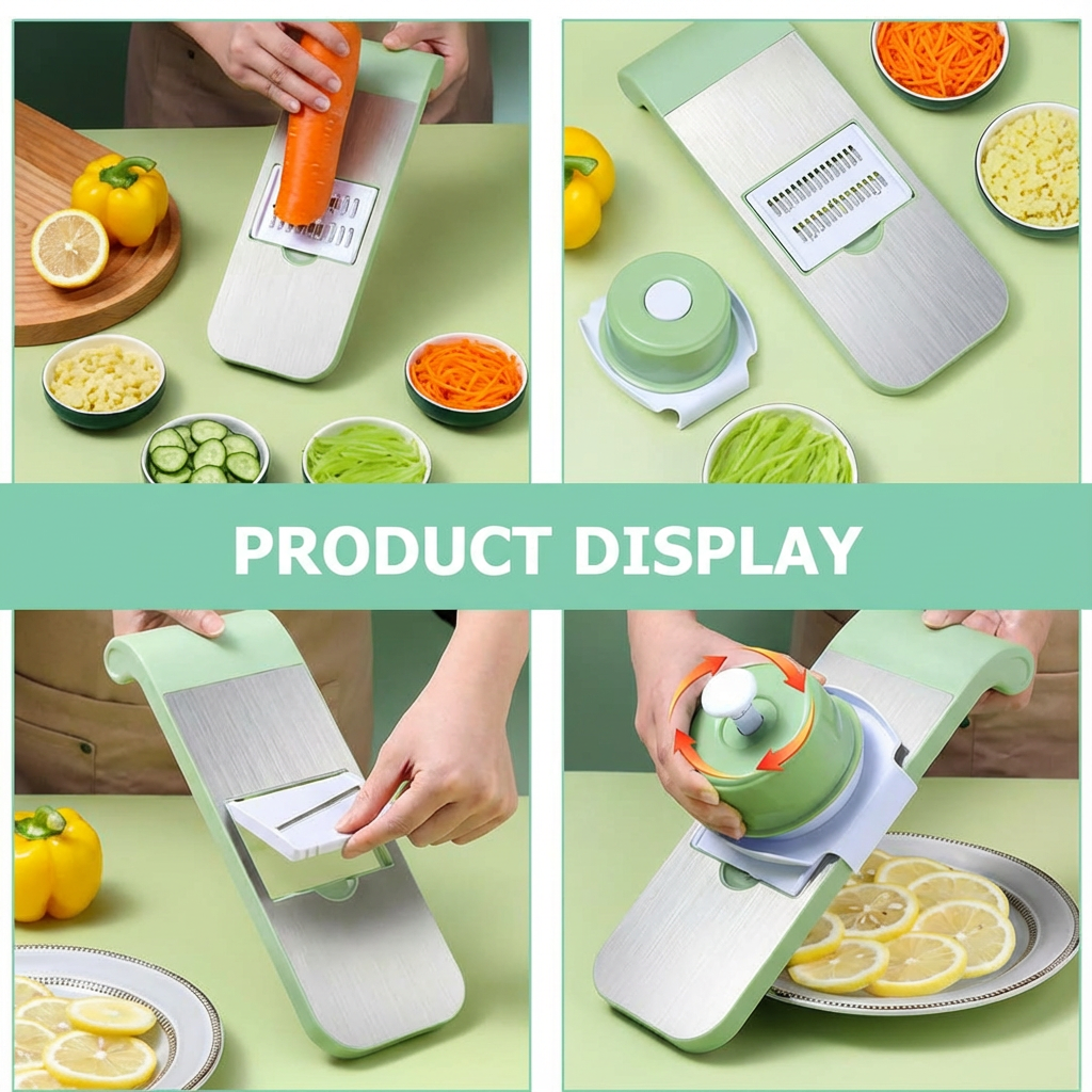 🥕🔪 5-in-1 Multi-Functional Vegetable Slicer & Grater – 🧑‍🍳 Adjustable Mandoline Cutter 🍅✨