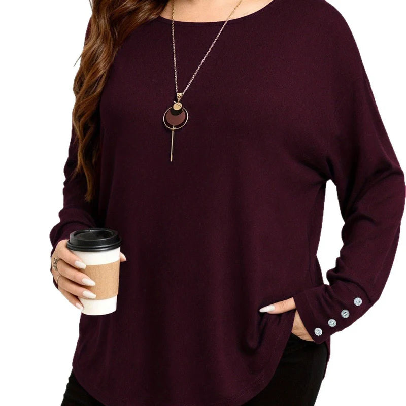 Women's Solid Color Long Sleeve Blouse in Plus Size Design