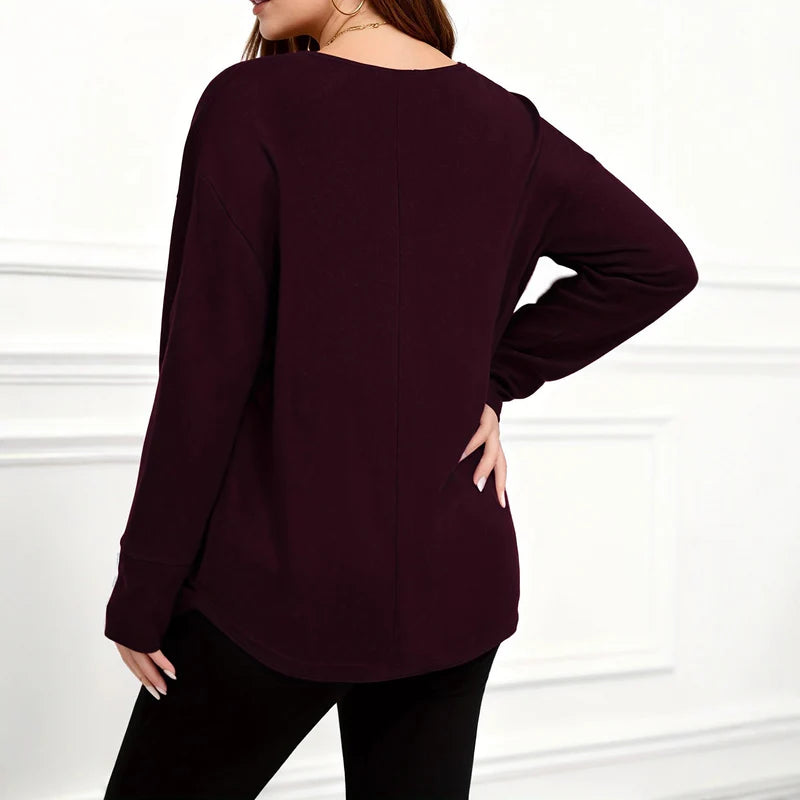 Comfort Fit Plus-Size Women's Casual Long Sleeve Fashion Top

