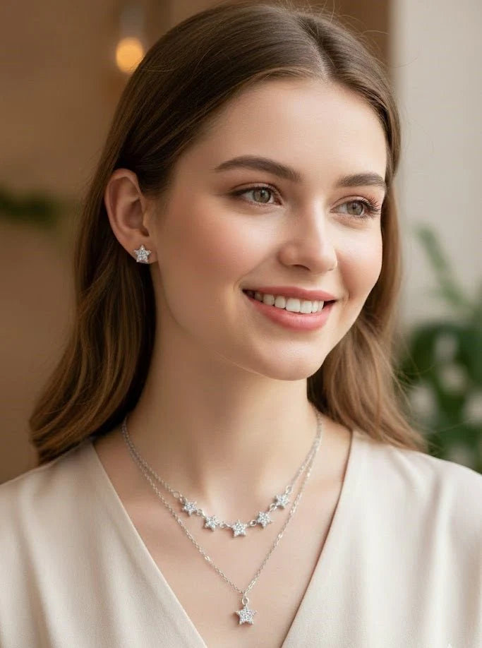 Celestial Star Layered Jewelry Set with Elegant Necklace and Earrings
