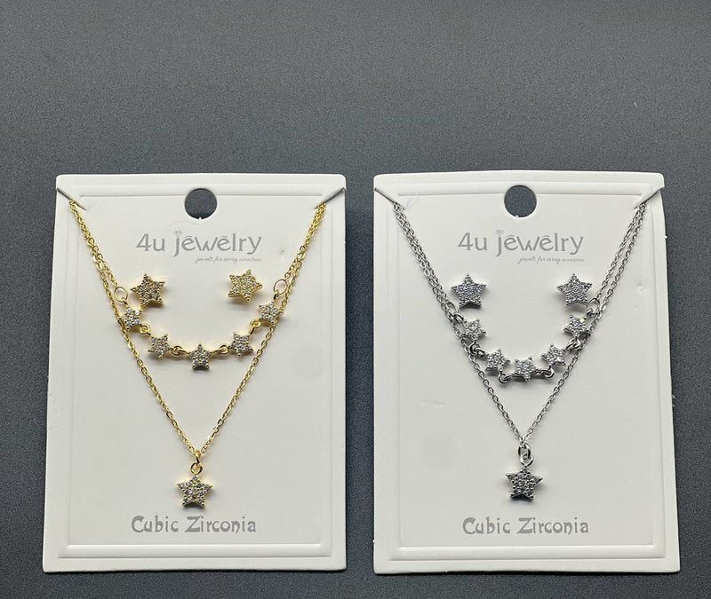 Layered Star Pendant Jewelry Set with Matching Earrings