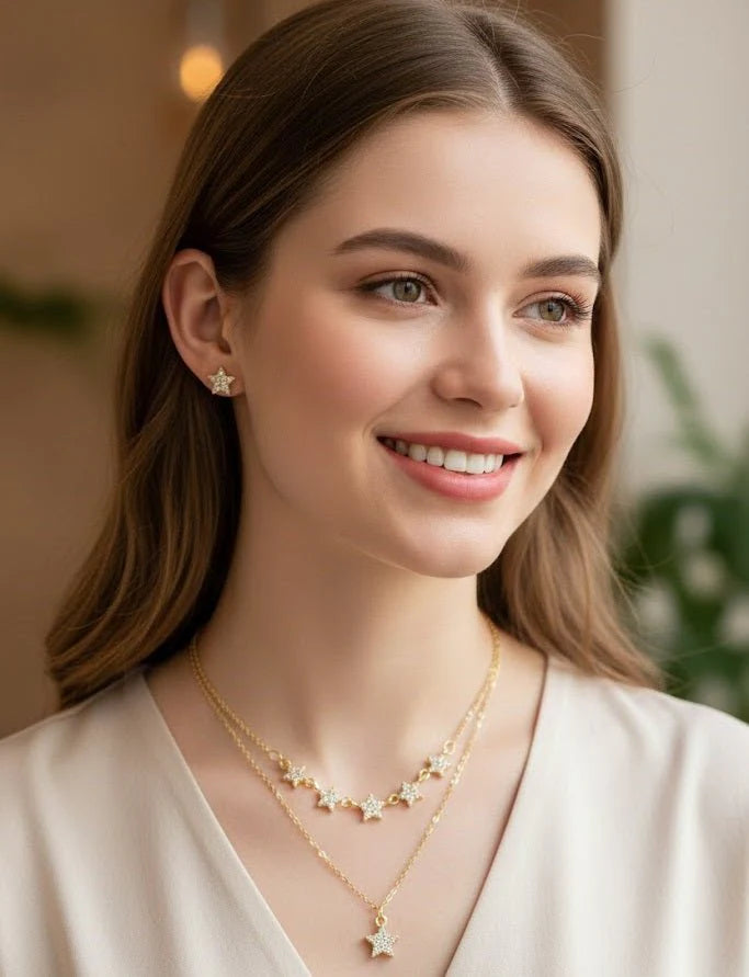 Celestial Star Layered Jewelry Set with Elegant Necklace and Earrings