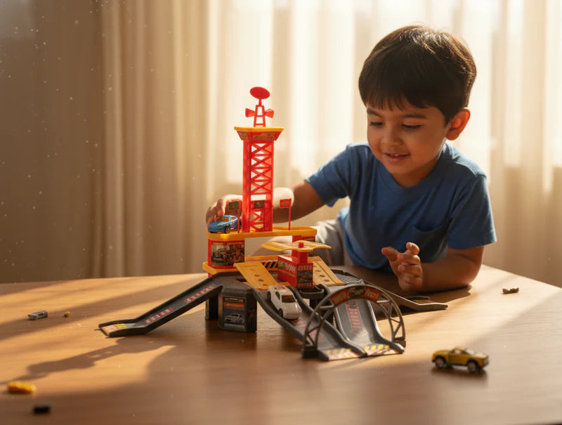 Kids Electric Racing Car Track Playset with Fast Track Motor City Arena
