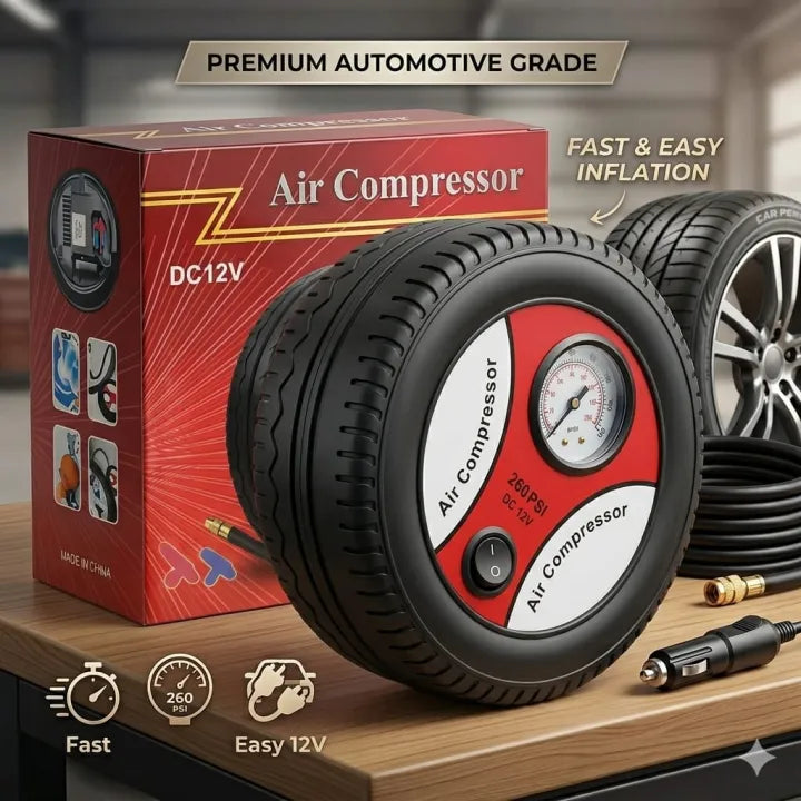 🚗💨 Portable Car Air Pump 260 PSI Powerful 12V Electric Tyre Inflator 🔧 | Fast Inflation for Car, SUV & Bike 🛞