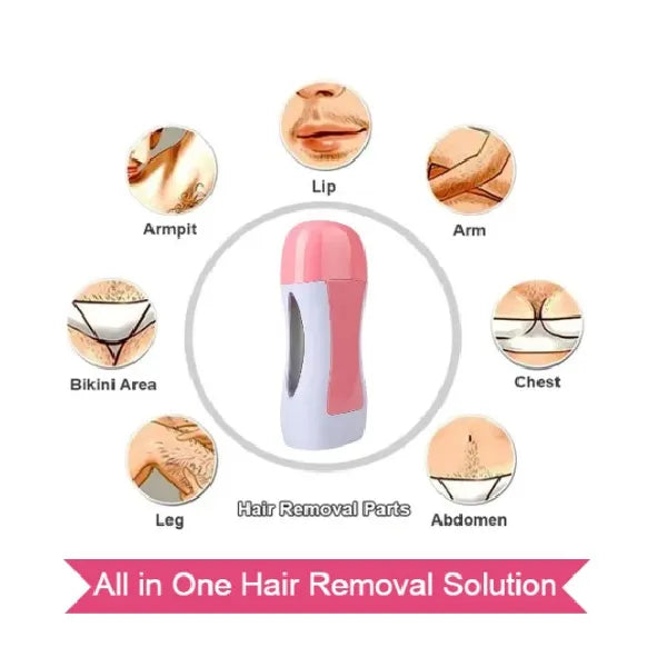 ✨💖 3-in-1 Depilatory Wax Heater Kit 🌸 Roll-On Hair Removal Set with Heater, Wax Refill & Strips 🪒 | Smooth Salon-Style Care at Home ✨