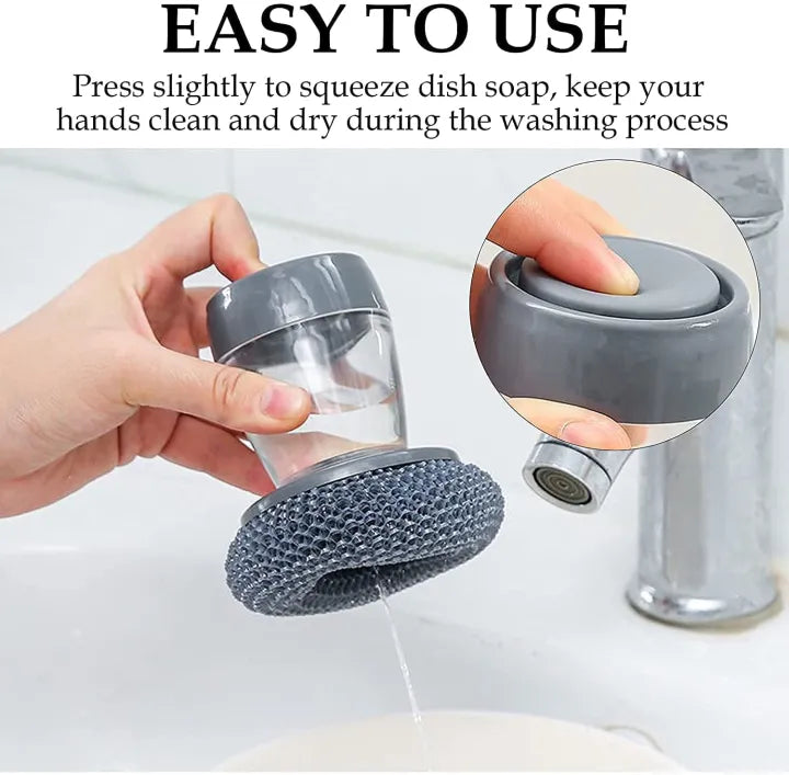 🧼✨ Kitchen Soap Dispensing Palm Brush 🍽️ Easy Press Dish Scrubber 🫧 | Non-Scratch Cleaning for Pots, Pans & Sinks 💪