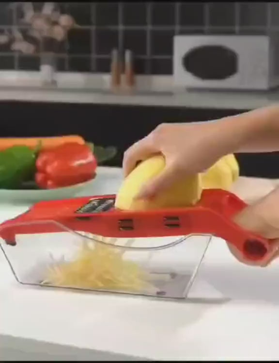 🥕🔪 10 in 1 Mandolin Slicer Vegetable Cutter – 🧑‍🍳 Stainless Steel Blade Manual Kitchen Tool 🍅✨ | Potato Peeler 🥔, Carrot 🥕, Cheese 🧀 Grater & More 🍽️🔥 (Red Color ❤️)