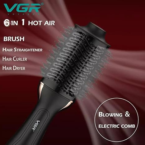 VGR Professional 6-in-1 Hair Styling Tool designed for fast drying, smooth straightening, soft curls, and added volume.
