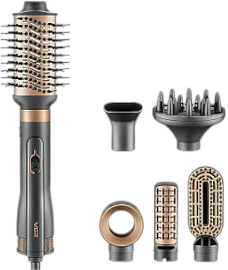 VGR Professional 6-in-1 Hot Air Styler with multiple styling attachments for drying, curling, straightening, smoothing, and volumizing all hair types.