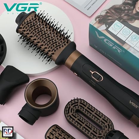 VGR Professional 6-in-1 Hot Air Styler with interchangeable attachments for drying, curling, straightening, and volumizing hair.